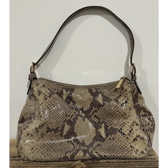 Michael Kors Brown Python Snake Print Bag Gold Hardware Boho Shoulder Purse - Picture 3 of 5
